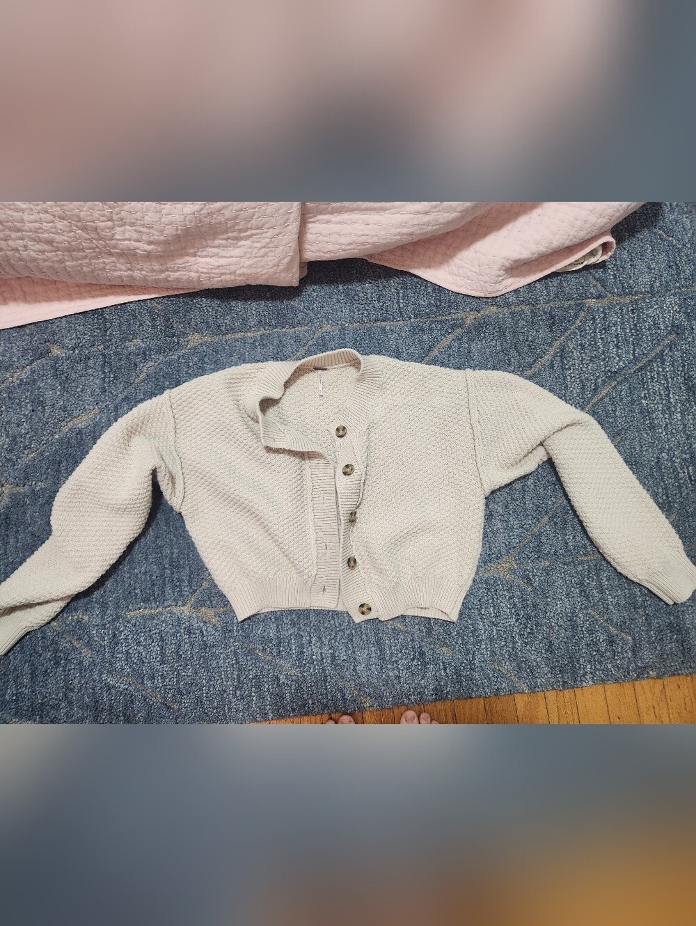 free people beige cotton acrylic cropped cardigan medium